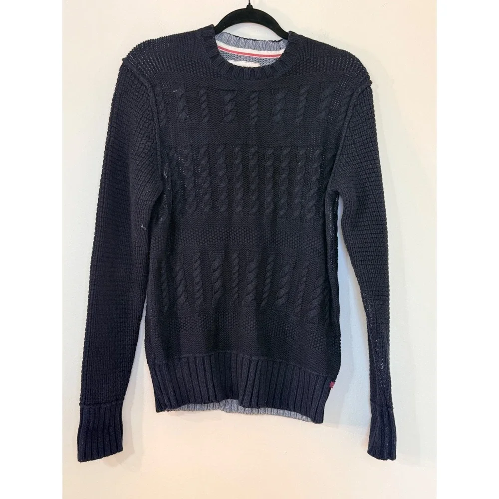 Banana Republic Heritage Collection Mens Navy Blue Cable Knit Cotton Sweater S